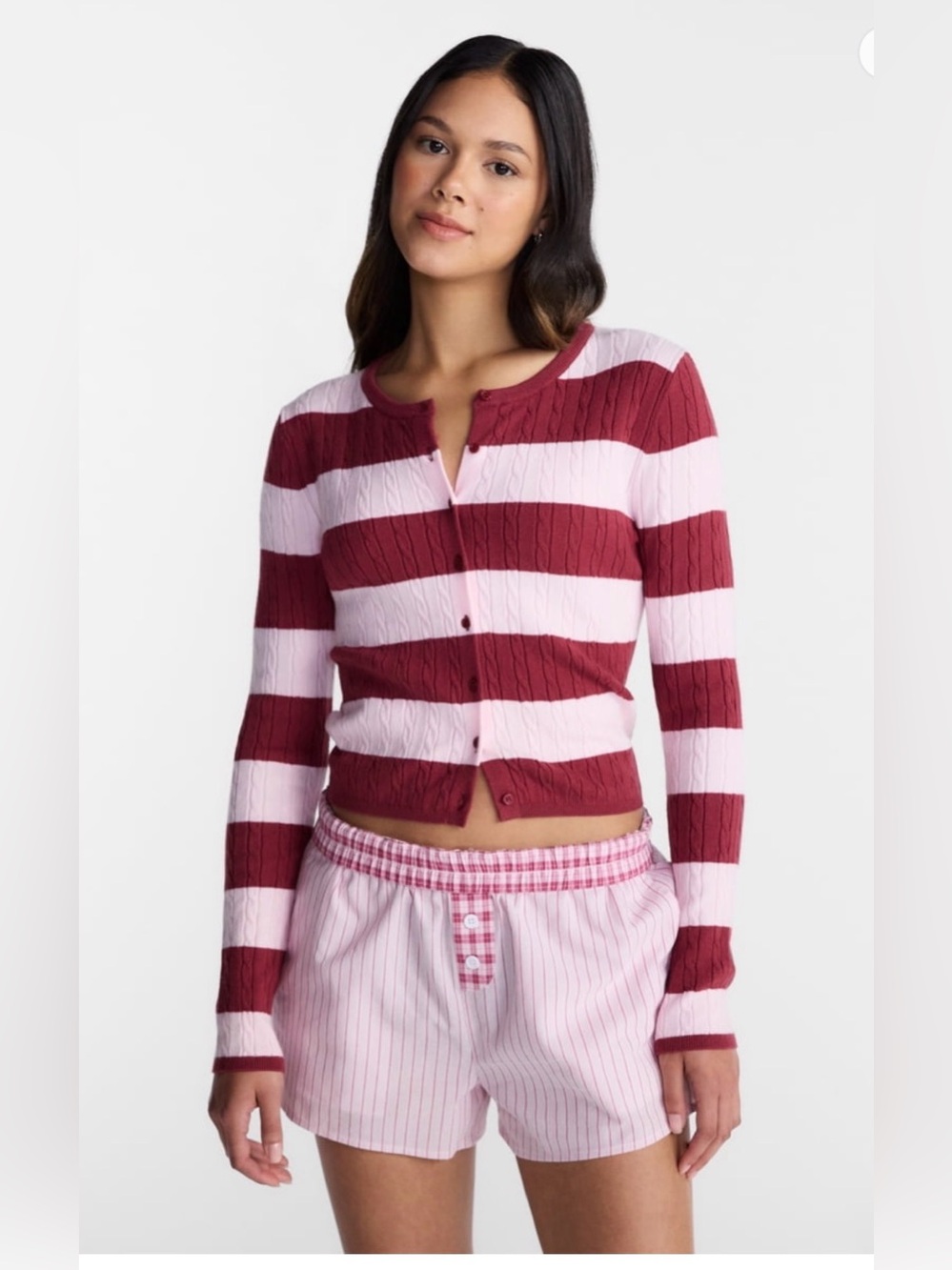 A485 No Boundaries Cable Knit Crewneck Cardigan, Women's NWT